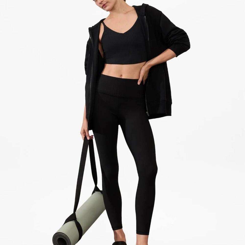 Athleta Ribbed High Rise 7/8 Leggings Black Sculpting Athletic Yoga Pants S